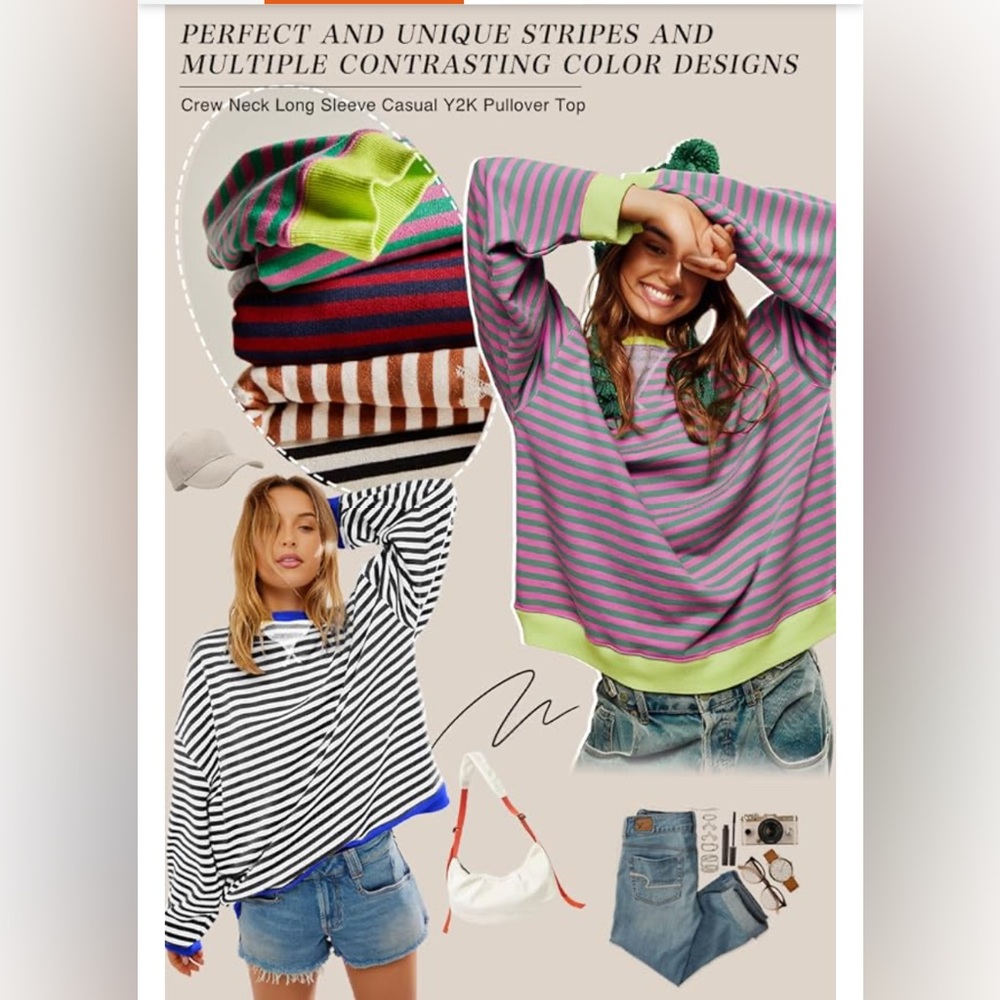 Women's Striped Long Sleeve Black White Sweatshirt L NEW